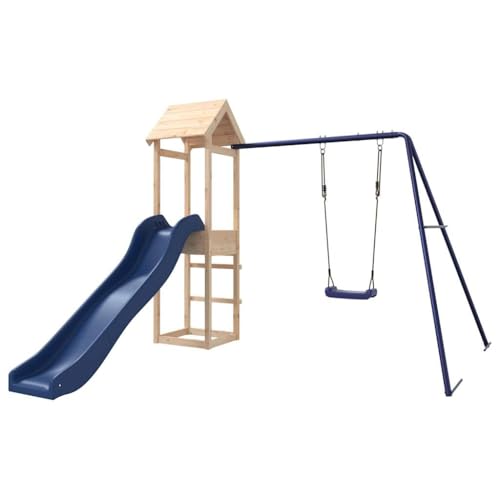 vidaXL Spielturm, Klettergerüst mit Rutsche Schaukel, Kinder Kletterturm mit Holzdach, Spiel-Zubehör für Garten, Holz Spielplatz, Massivholz Kiefer