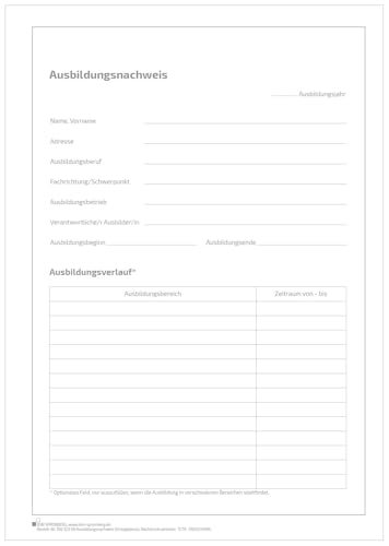 Ausbildungsnachweisblock für die praktische Berufsausbildung, von Montag bis Sonnabend