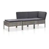 vidaXL Gartenmöbel 3-TLG. mit Auflagen Sitzgruppe Garten Garnitur Lounge Sofa Sitzgarnitur Gartenset Gartensofa Ecksofa Mittelsofa Fußhocker Poly Rattan Grau