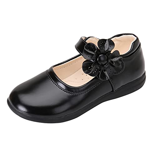 Pu-Ballerina Schuhe Mädchen Leder: Prinzessin Schuhe Mädchen Absatz Tanzschuhe Große Größen Hochzeitsschuhe Blumen Party Schuhe Strap Lederschuhe Weichen Sohlen Sommerschuhe Herbstschuhe-Kinderschuhe