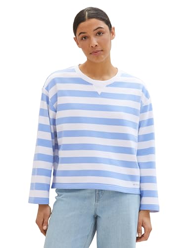 TOM TAILOR Damen Sweatshirt mit Streifen, 34764 - Blue Offwhite Stripe, L