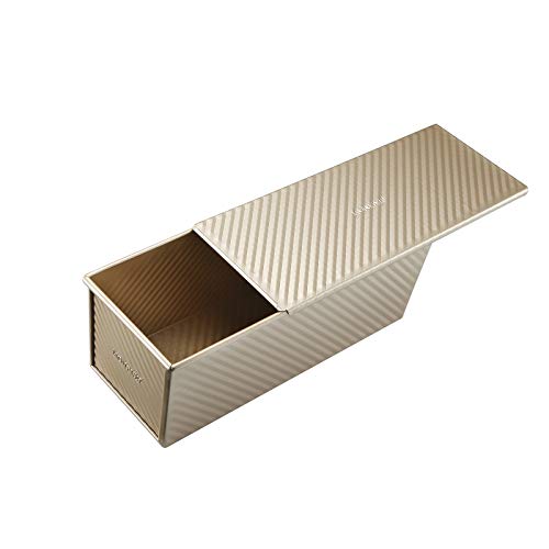 Monfish Brotbackformen Toast Brot Backform Pullman Laib Pfanne Brot Laib Dose mit verschiebbarem Deckel Aluminium Stahl 1000g Teig Champagner Gold Antihaft 34 x 13,5 x 12 cm