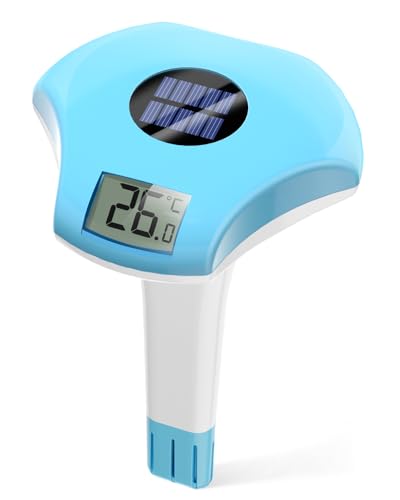 BALDR Pool-Thermometer Schwimmend, IPX8 Wasserdicht, Solarbetriebenes Pool-Thermometer, Geeignet für Schwimmbad/Whirlpool/Warmwasserquelle/Aquarium(Blau)