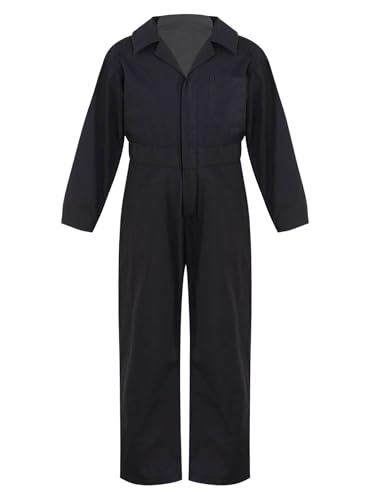 Yruioon Kinder Arbeitsoverall Jungen Langarm Overall Jumpsuit mit Reißverschluss Schutzanzug Arbeitskombi Maleranzug Mechaniker Arbeitskleidung Schwarz A 170-176