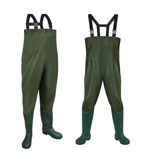 Ansobea Wathose Herren Wasserdicht, Anglerhose Wasserdicht mit Stiefel, Wathose Neopren 70D Nylon PVC rutschfeste für Angeln, Bauernhöfe, Bauarbeiten, Größe(42/43L)