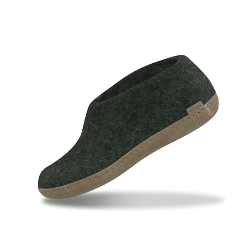 Glerups Filz Hausschuhe Herren und Damen (Größe 44) | Komfortabler Hausschuh mit Weicher Sohle aus Leder | Herren & Damen Slipper Geschlossen | Comfortable Slippers Women & Men