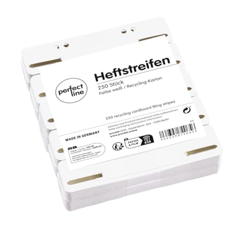 perfect line 250 Heftstreifen Pappe, Weiß, recycling Karton, 250 g/m², MADE IN GERMANY (1 x 250 Stk.)