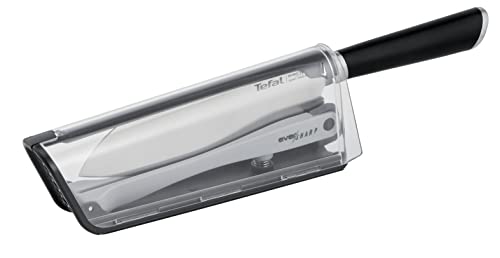 Tefal K25790 Eversharp Santokumesser + Messerschärfer integriertes Schleifsystem Allround-Küchenmesser, Schwarz, 16.5 cm