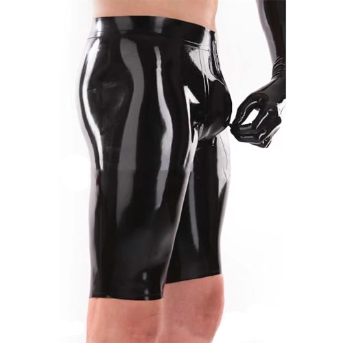 Rvlaugoaa Herren Schwarz Latex Boxer Shorts Reißverschluss Latex Slips Latex Höschen Latex Unterwäsche Short Latex Unterhosen (4XL)