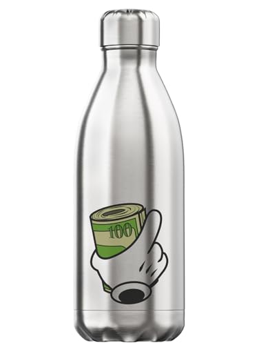 Thermo-Trinkflasche, Motiv: Cartoon-Hände, Geldbewegungen, Geld, vakuumisoliert, silberfarben