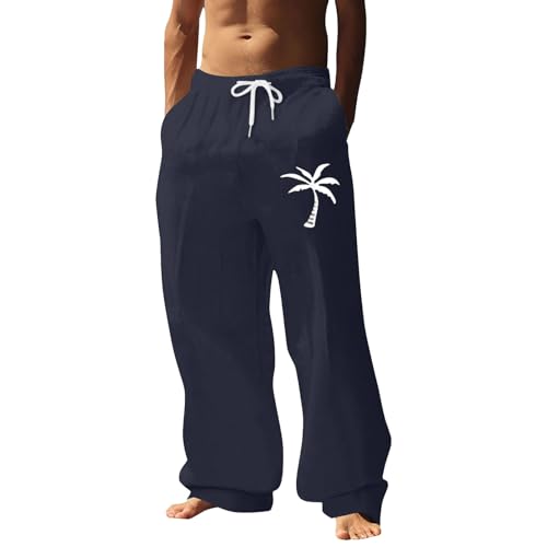 Herren Four Seasons Fashion Casual Digital Local Coconut Tree Lässige Business-Hose mit geradem Bein Hose Jungen Mit Knietaschen Schlafanzughose Herren Kurz Hosen Herren Cargohosen Kurtz (Navy, M)