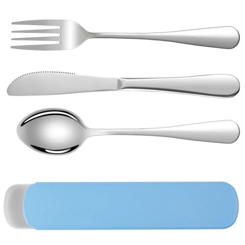 HOTUT Campingbesteck,3 Stück Wiederverwendbare Edelstahl Sporks,Edelstahl Besteck für Reise Camping-Blau