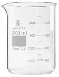 Borostar Becherglas (Boro 3.3), niedrige Form mit Graduierung und Ausguss, 2000 ml