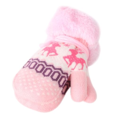 Fulenyi Kinder-Winter-Fleece-Handschuhe,Süße Elch-Strickhandschuhe für Kinder mit Schnur - Warme Baby-Winterhandschuhe mit Fleece-Futter, Kinder-Fleece-Fäustlinge für Kleinkinder, Mädchen und Jungen