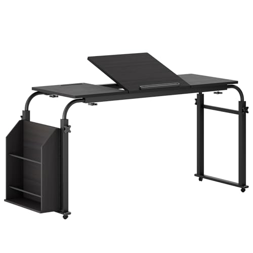 kiskick Betttisch über Bett, Schreibtisch, höhenverstellbar, mit Rollen, neigbar, für Zuhause, Büro, Schlafzimmer, Krankenhaus, 40 cm breit, medizinischer Überbettschreibtisch, schwarz, 120 cm