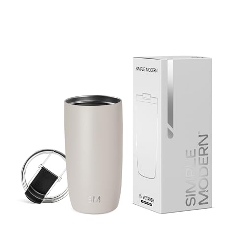 Simple Modern Thermobecher Kaffeebecher to go mit Klappdeckel | Isolierter Edelstahl-Kaffeebecher | Geschenke für Frauen und Männer | Voyager | 470ml | Almond Birch