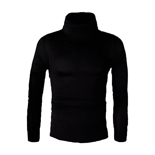 Herren Solid Casual Slim Fit Pullover Langarm Baseshirt mit Rollkragen Warmes T Shirt aus Baumwolle für Herbst und Winter (Schwarz,3XL)