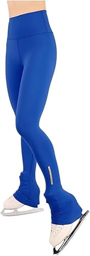 Generisch Eiskunstlaufhose Farbige Streifen Dehnbare Eislaufhose für Mädchen und Damen Eiskunstlaufhose Warme Strumpfhose Hose Plus Samt Skating Pants,Blau,M