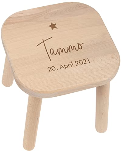 LAUBLUST Kinderhocker Personalisiert mit Namen - Kinderstuhl Holz mit Druck, Höhe ca. 29cm | Geschenk für Kinder (Niers, Natur)