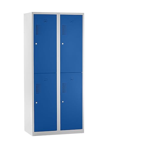 QUIPO eurokraft | basic | Garderobenschrank | Halbhohe Fächer | Breite 800 mm | 4 Fächer | lichtgrau/enzianblau