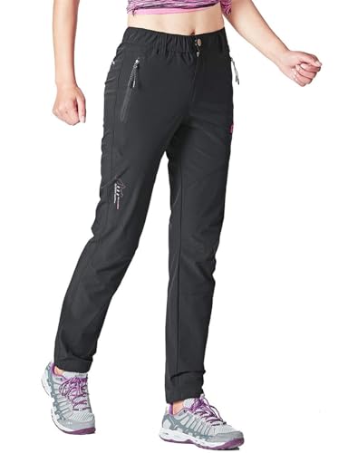 Rdruko Wanderhose Damen Outdoorhose Leichte Schnelltrocknend Trekkinghose UV-Schutz UPF 50+ Funktionshose Atmungsaktiv Hosen Sommer-Schwarz XXL