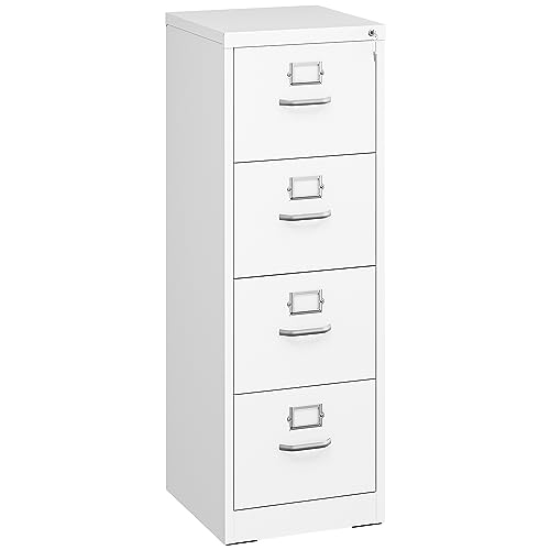 YITAHOME Aktenschrank Abschließbar, Metall Aktenschränke mit 4 Schubladen für A4, Legal, Letter, Anti-Kippen Büroschrank mit Cue-Kartenschlitz für Home-Office, Weiß, 45.8 x 45 x 133cm