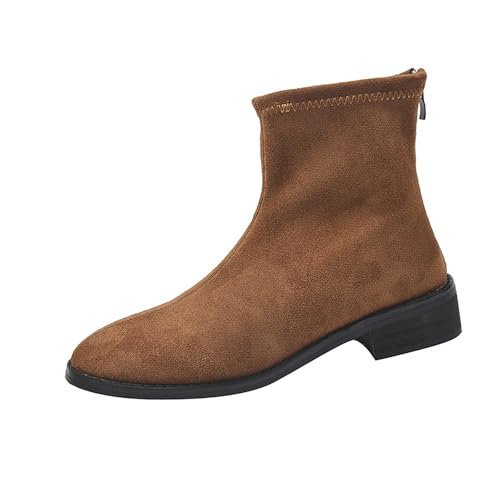 Stiefeletten Damen Schwarz GefüTtert Elegant Mit Kurzer Absatz, Wildleder Kurzestiefels Bequem Spitz Ankle Boot, Einfach Chelsea Boots Flache Schuhe Gr.36-43 Westernstiefel Freizeit Niedrig Stiefel