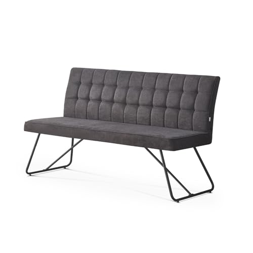 B&D home Sitzbank LINA | Esszimmerbank 160 cm mit Rückenlehne gepolstert für Esszimmer, Flur, Garderobe mit Metallgestell | Industrial modern Design | Anthrazit, 11311-160-ANTR (160 cm)