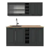 Vicco Singleküche R-Line, Anthrazit Landhaus/Anthrazit, 160 cm, AP Eiche