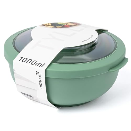 Amuse Tylla Schüssel 1000ml I luftdichte Frischhaltedosen mit Deckel für Meal Prep & Snacks I BPA-freie Vorratsdosen für Kinder & Erwachsene I Salatschüssel, Gefrierdosen spülmaschinengeeignet I Sage