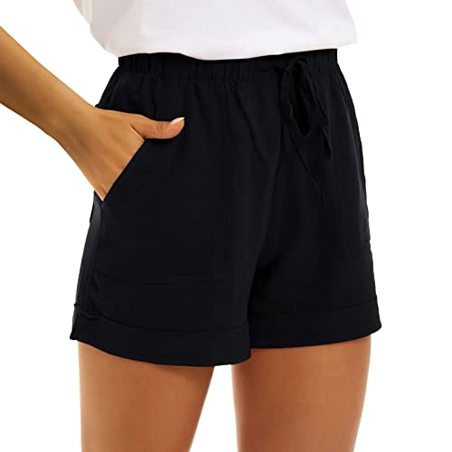 OIUHJN Shorts Lässige Frauen Baumwolle Hohe Taille Lässige Taschenhose Lose Gerade Bein Mode Sporthose Herren Shorts Extra Kurz (Black, XXXL)