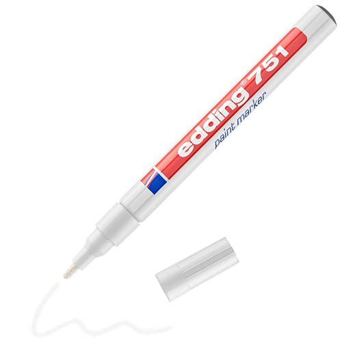 edding 751 Lackmarker - weiß - 1 Stift - Rundspitze 1-2 mm - Lackstift zur Markierung und Beschriftung von Metall, Glas, Stein oder Kunststoff - hitzebeständig, permanent, wisch- und wasserfest