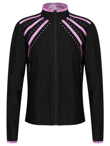 inhzoy Kinder Mädchen Eiskunstlauf Jacke Wärmende Eislauf Jacke Professionelle Eiskunstlauf Trainingsbekleidung Oberteile Skianzüge Top Rosa_B 146-152