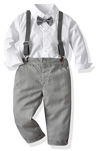 Baby Jungen Anzug Bekleidungssets Kleid Strampler hosenträger Fliege Krawatte 4tlg Anzug Gentleman Festliche Taufe Hochzeit Langarm Baby Kleikind 6 Monate 6 Jahre (Gray01,18-24 Monate)