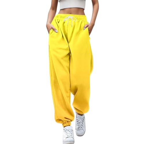 Bedruckte Damen Freizeithosen Hosen Frauen Casual Lange Elastische Legging Blumen Druck Bund Tägliche Hygiene Sweat Hose Damen Leichte Sommerhose Hosen für Outdoor-Freizeitaktivitäten (Yellow, M)