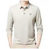 SRZYMJ Poloshirt Herren Langarm Basic Langarmshirts Casual Tennis Polohemd Revers mit Knopf Herren Kontrast Poloshirts Langarm Polo Männer Elegant Arbeit Sport Outdoor Beige Hemd Langarm L