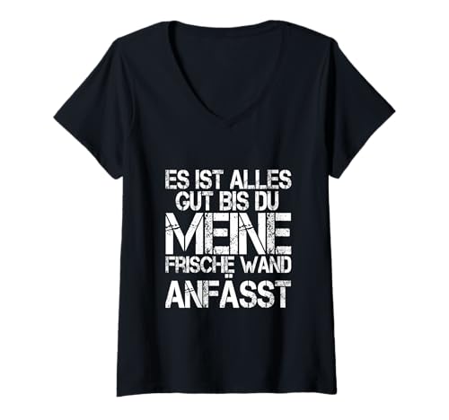 Damen Stuckateurbetrieb Stuckgips Verputzer Stuckarbeiten T-Shirt mit V-Ausschnitt