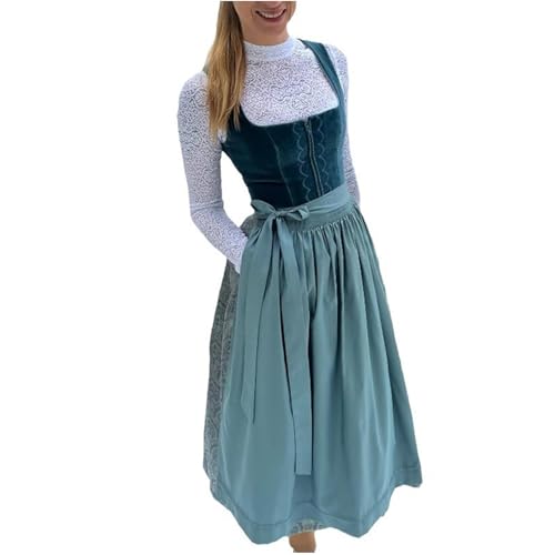 Rouingdd Dirndl Damen Midi Trachtenkleid Trachtenmode Trachtenrock Kleid inkl. Dirndlbluse Dirndlschürze 3 Teilig für Oktoberfest Kostüm Besondere Anlässe Festival Outfit Rot Spitze Dirndl Damen Samt