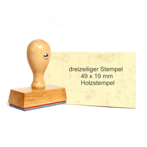 Dekolando Holzstempel Stempel personalisiert 1zeilig bis 6zeilig - Firmenstempel mit Wunschtext personalisieren - Namensstempel Adressstempel (3 Zeilen | 49 x 19 mm)