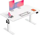 Flamaker Höhenverstellbarer Schreibtisch, Elektrischer Schreibtisch Höhenverstellbar für Steh-Sitz, Computertisch mit Memory-Funktion, Stabiler Tisch Standing Desk, Bürotisch,120 x 60 cm,Weißlich