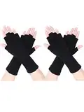 2 Paar Unisex Fingerlose Handschuhe Half Finger Dehnbar Strick Handschuhe Verlängern Handgelenk Handschuhe Winter Warme Handschuhe (Schwarz)