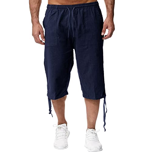 QWUVEDS Baggy Jeans Baggy Jeans Herren Baggy Jeans Jungen Herren Frühling und Sommer Baumwollhose Fuß Hängeseil Sporthose Jogginghose Lose Lässige Strandurlaub Caprihose Dicke Sporthose Herren