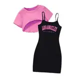 Bodycon Langes Kleid + Crop Tops Bekleidungssets für Mädchen,Mode Buchstaben Druck Kurze Ärmel Zweiteiliges Set Kinderkleidung für 7-11 Jahre (Hot Pink, 9-10 Years)