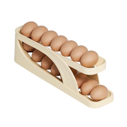 Automatischer Roll Doppelschicht Eierspender 2024 Automatic Scrolling Egg Rack Holder Storage Box Container Refrigerator für Kühlschrank Küchenschrank Holds 12-14 Eggs