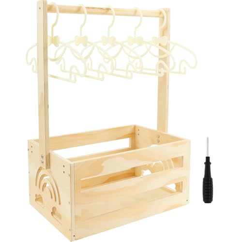 Holz Baby Geschenk Korb 34x22,8x17,5cm Holz Babyparty Schrank mit Griff und 5 Kleiderbügel Babyparty Korb Kleiderschrank für Geburtstage Weihnachten Neue Eltern Babypartys