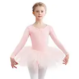 Langarm Mädchen Ballettkleidung Balettkleider Balletttrikot mit Rock Baumwolle Ballettanzug Ballettkleid Ballett Tütü Tanzkleid