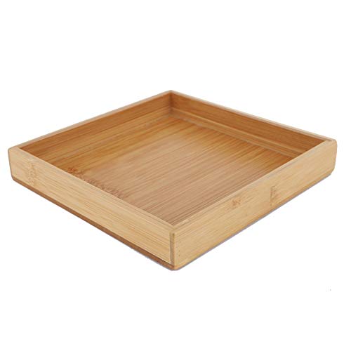 Serviertablett, Bambus-Tablett, Rechteckiges Tablett-Set Im Japanischen Stil, Tee-Getränk-Servierplatte, Holz-Serviertablett für Speisen, Frühstück, Abendessen, Kaffeetisch,(19.3 * 19.3 * 3 cm)