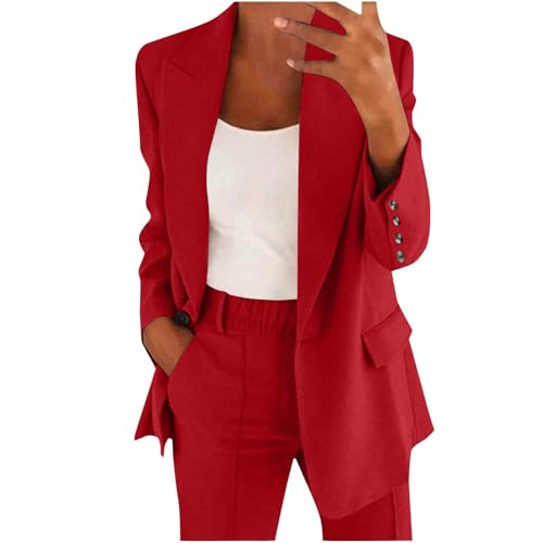 EMATOP Zweiteiler Hosenanzug Damen Elegant Blazer Hose Outfit Casual Business Anzug Casual Sportlich Tracksuit 2-Teilig Longblazer Hose Freizeitanzug Workout Set angebot des tages