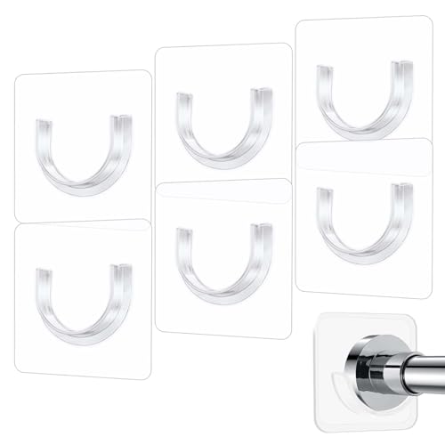 6 Stück Selbstklebend Duschvorhangstangen Halter, Wand Montiert Duschstangen Halter Duschvorhang Klemmstange Kleiderstange Ohne Bohren Curtain Rod Kleiderstange Duschspinne