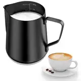 Newaner 350ml Milchkännchen zum Milchaufschäumen 304 Edelstahl, Milchkanne mit Messung Mark 12oz für Barista, Milch Pitcher für Cappuccino, Espresso, Latte Art, Perfekt für Kaffeeliebhabe, Schwarz